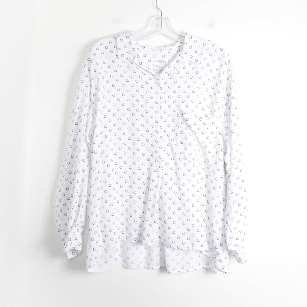 JNY Jones New York white Oversized geometric print blouse loose fit shirt L